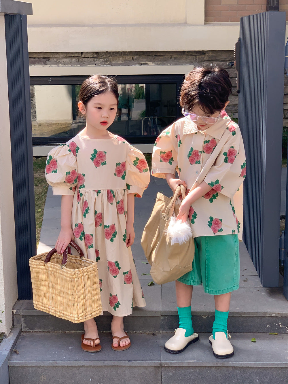半袖ワンピース Short Sleeve Peony Print Set Up パフスリーブ ペオニー柄 セットアップ【mh0012250】