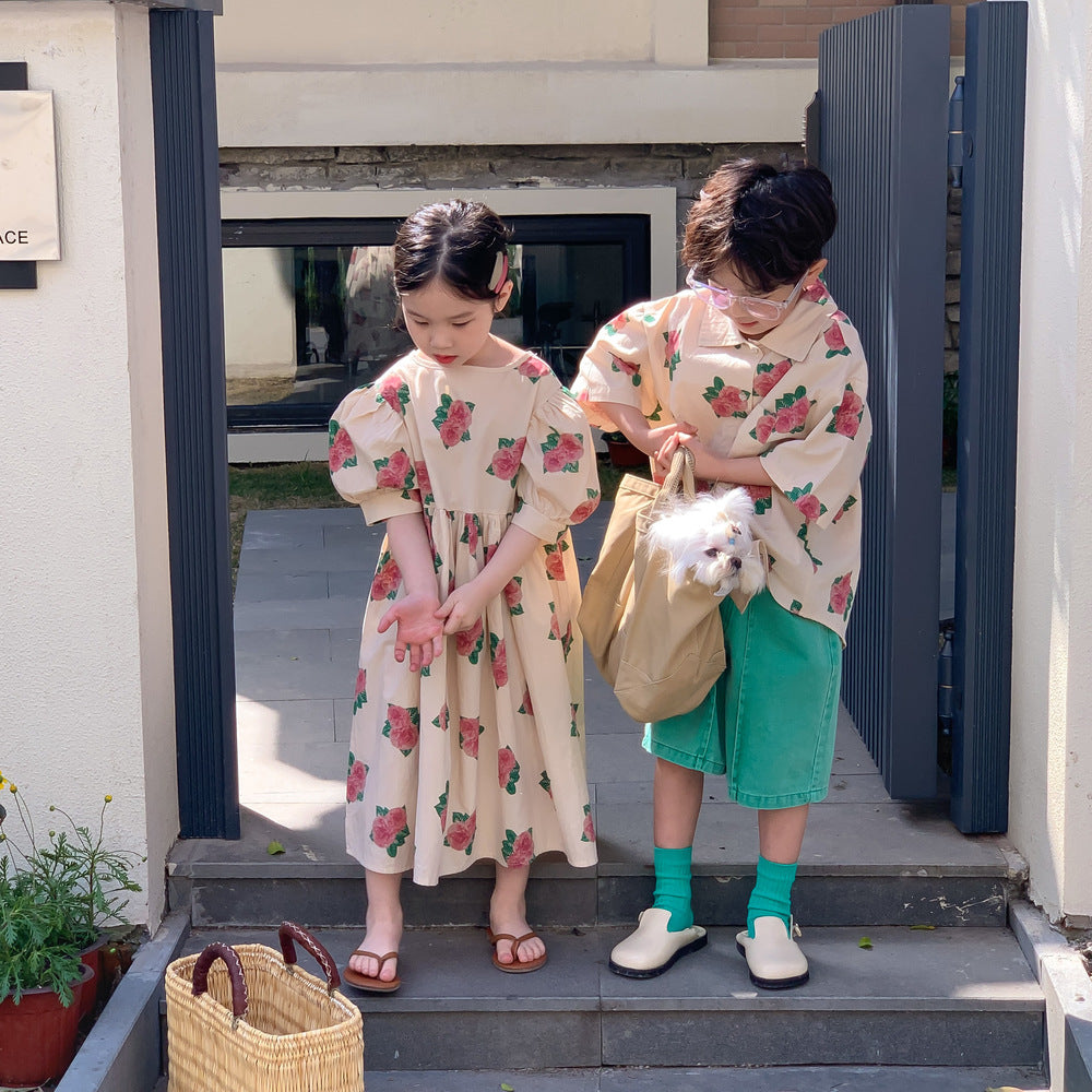 半袖ワンピース Short Sleeve Peony Print Set Up パフスリーブ ペオニー柄 セットアップ【mh0012250】