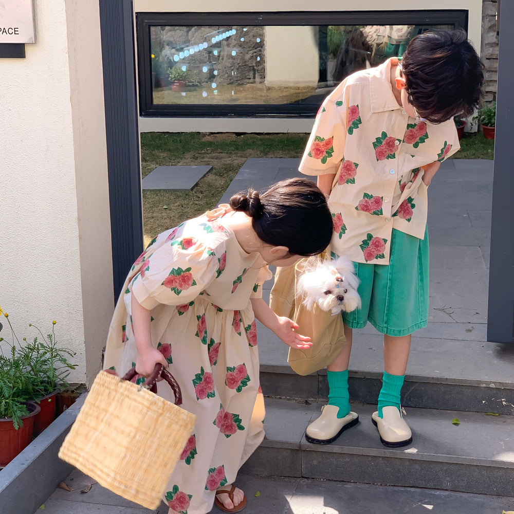 半袖ワンピース Short Sleeve Peony Print Set Up パフスリーブ ペオニー柄 セットアップ【mh0012250】
