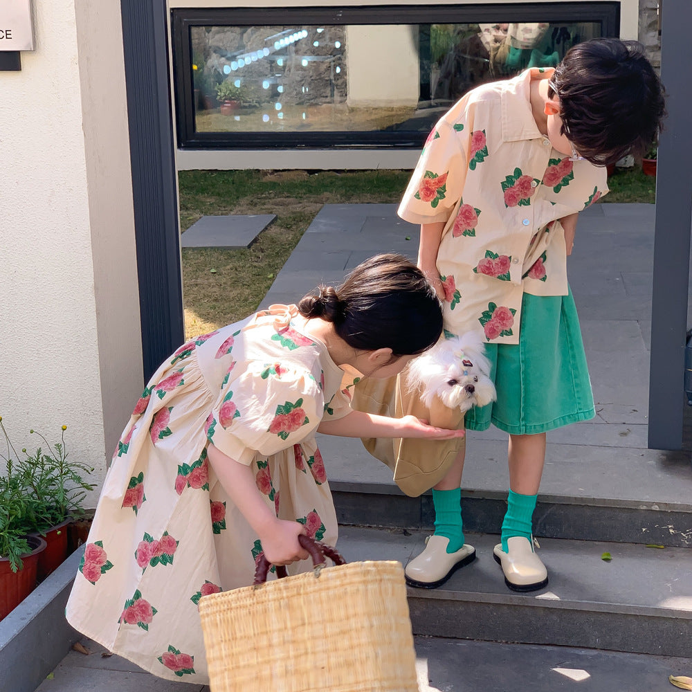 半袖ワンピース Short Sleeve Peony Print Set Up パフスリーブ ペオニー柄 セットアップ【mh0012250】