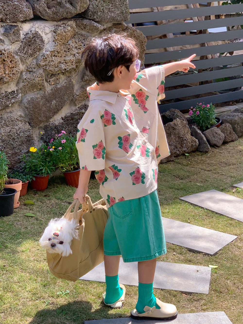 半袖ワンピース Short Sleeve Peony Print Set Up パフスリーブ ペオニー柄 セットアップ【mh0012250】