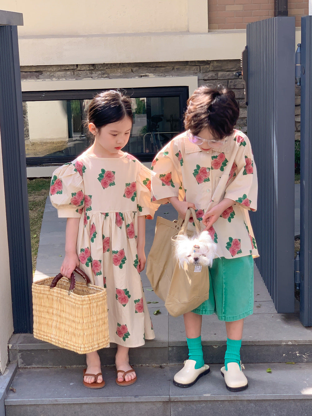 半袖ワンピース Short Sleeve Peony Print Set Up パフスリーブ ペオニー柄 セットアップ【mh0012250】