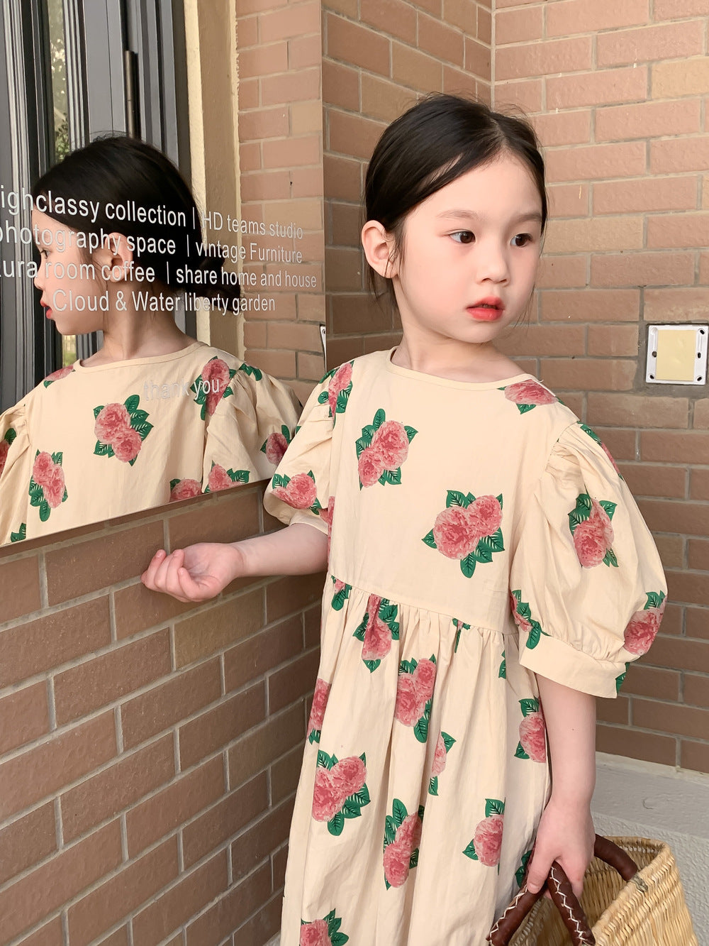 半袖ワンピース Short Sleeve Peony Print Set Up パフスリーブ ペオニー柄 セットアップ【mh0012250】