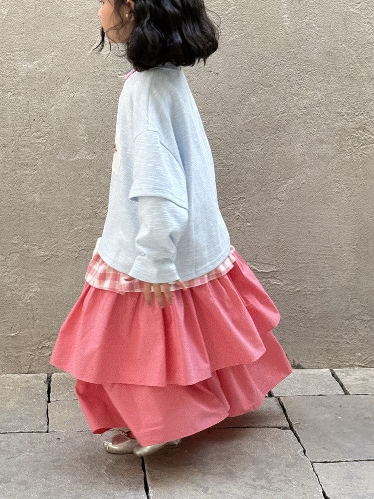 長袖セットアップ skirt / 90cm クラウド雲プリント長袖スウェットシャツ/チェックパッチワークロングスカート【mh0009683】