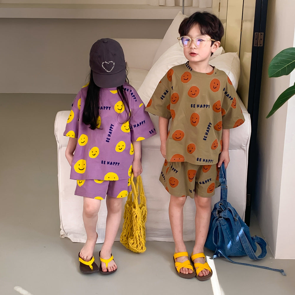 半袖セットアップ Smiley Face Print Short Sleeve Set スマイルプリント セットアップ【mh0012251】