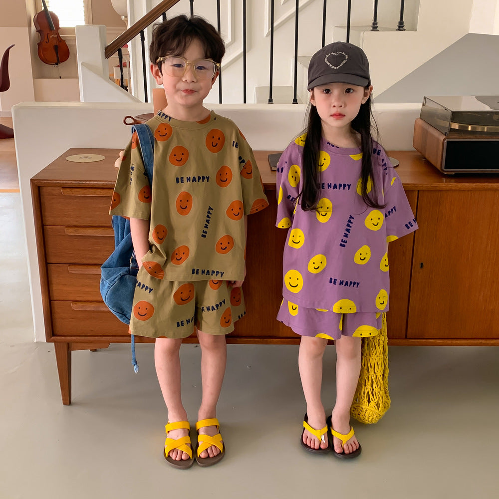 半袖セットアップ Smiley Face Print Short Sleeve Set スマイルプリント セットアップ【mh0012251】