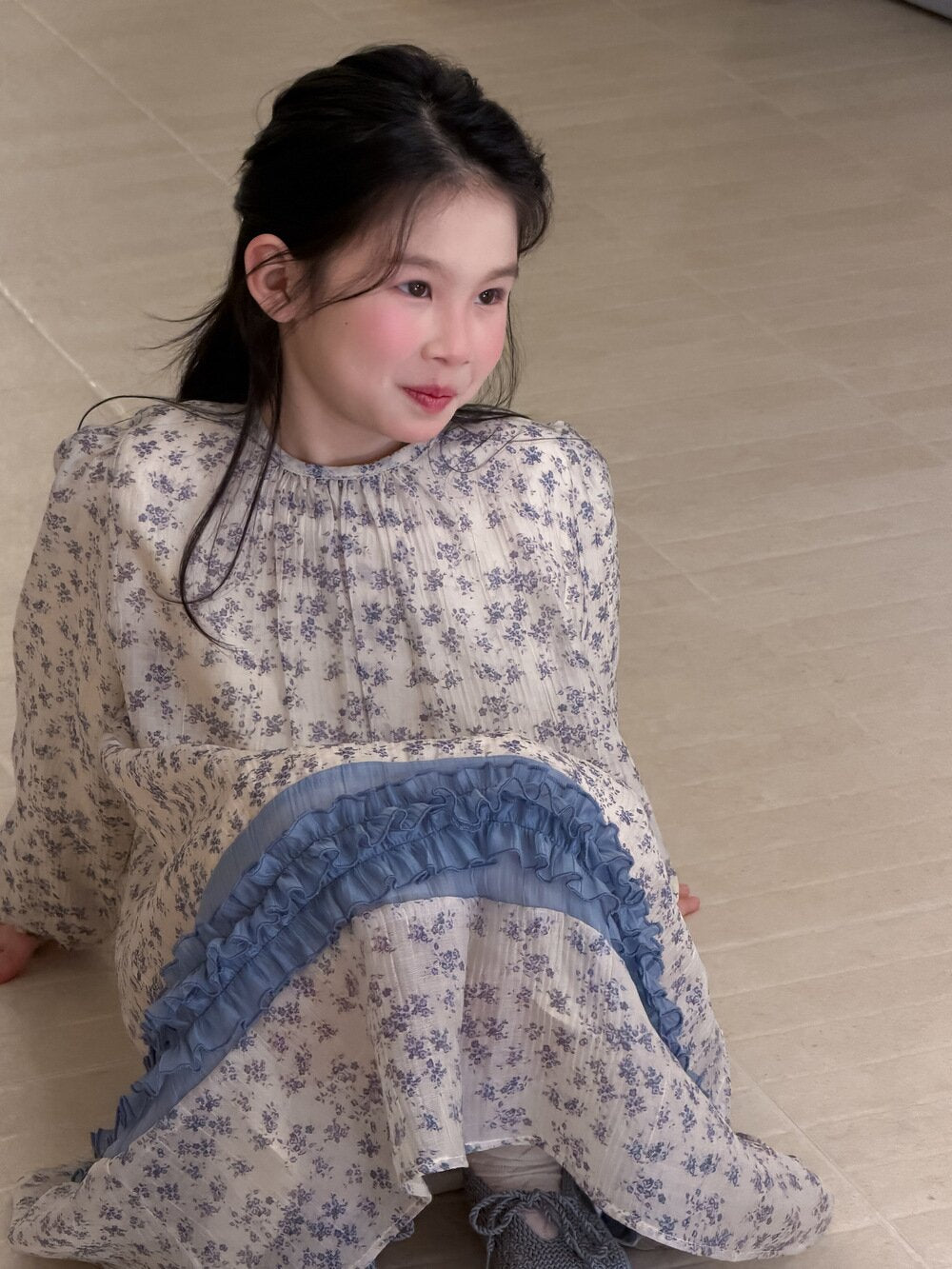 長袖ワンピース Spliced Lace Puff Sleeve Dress レース切替パフスリーブワンピース【mh0012104】