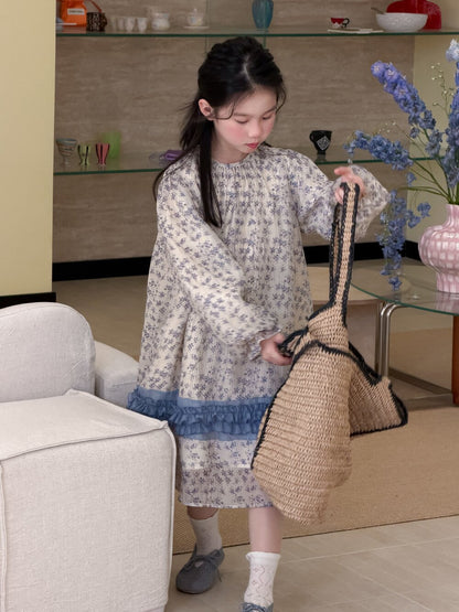 長袖ワンピース Spliced Lace Puff Sleeve Dress レース切替パフスリーブワンピース【mh0012104】