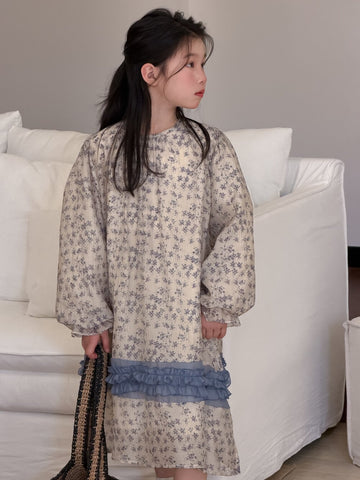 長袖ワンピース Spliced Lace Puff Sleeve Dress レース切替パフスリーブワンピース【mh0012104】
