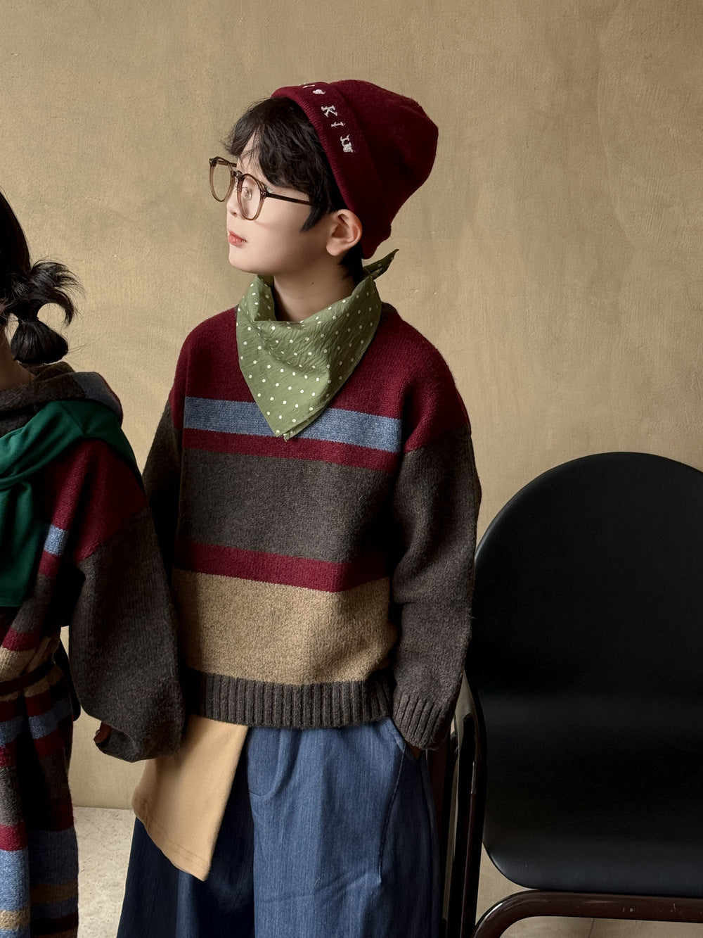 ニット・セーター sweater / 90cm ニットワンピース/セーター キッズ ボーダー柄 厚手 ルーズフィット 兄弟姉妹 お揃い【mh0011676】