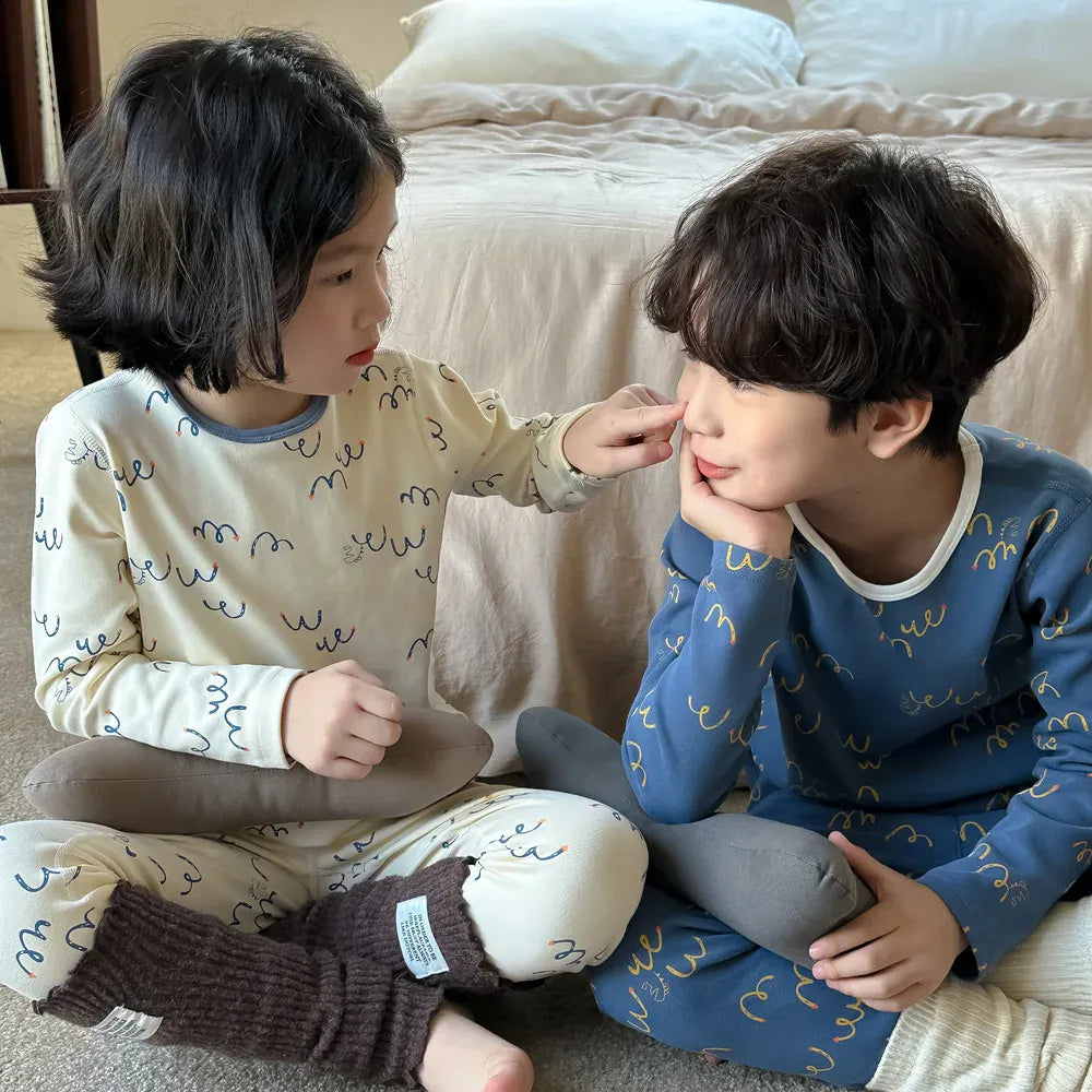 長袖パジャマ キッズパジャマセット プリント長袖Tシャツ+ロングパンツ 4カラー【mh0006862】