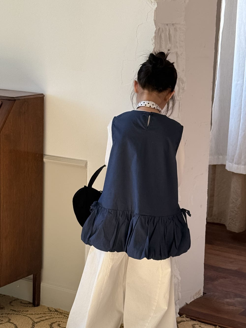 ノースリーブセットアップ サイドリボンドロストノースリーブチュニックブラウス/インナー長袖Tシャツ【mh0010758】