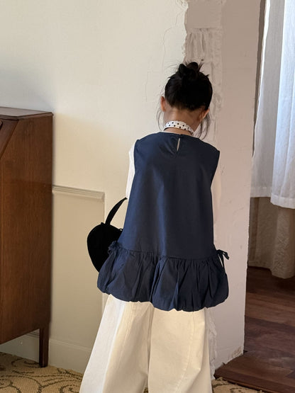 ノースリーブセットアップ サイドリボンドロストノースリーブチュニックブラウス/インナー長袖Tシャツ【mh0010758】