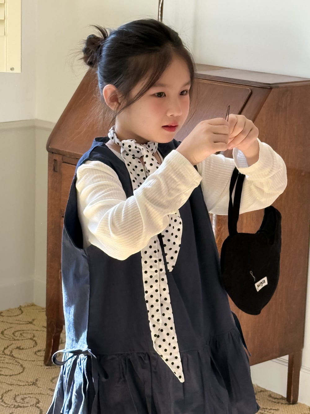 ノースリーブセットアップ サイドリボンドロストノースリーブチュニックブラウス/インナー長袖Tシャツ【mh0010758】