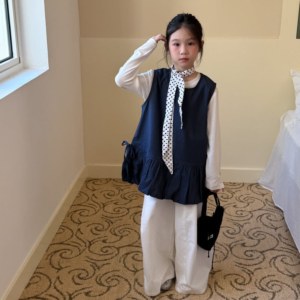 ノースリーブセットアップ サイドリボンドロストノースリーブチュニックブラウス/インナー長袖Tシャツ【mh0010758】