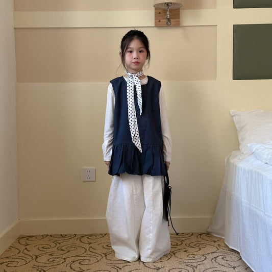 ノースリーブセットアップ サイドリボンドロストノースリーブチュニックブラウス/インナー長袖Tシャツ【mh0010758】