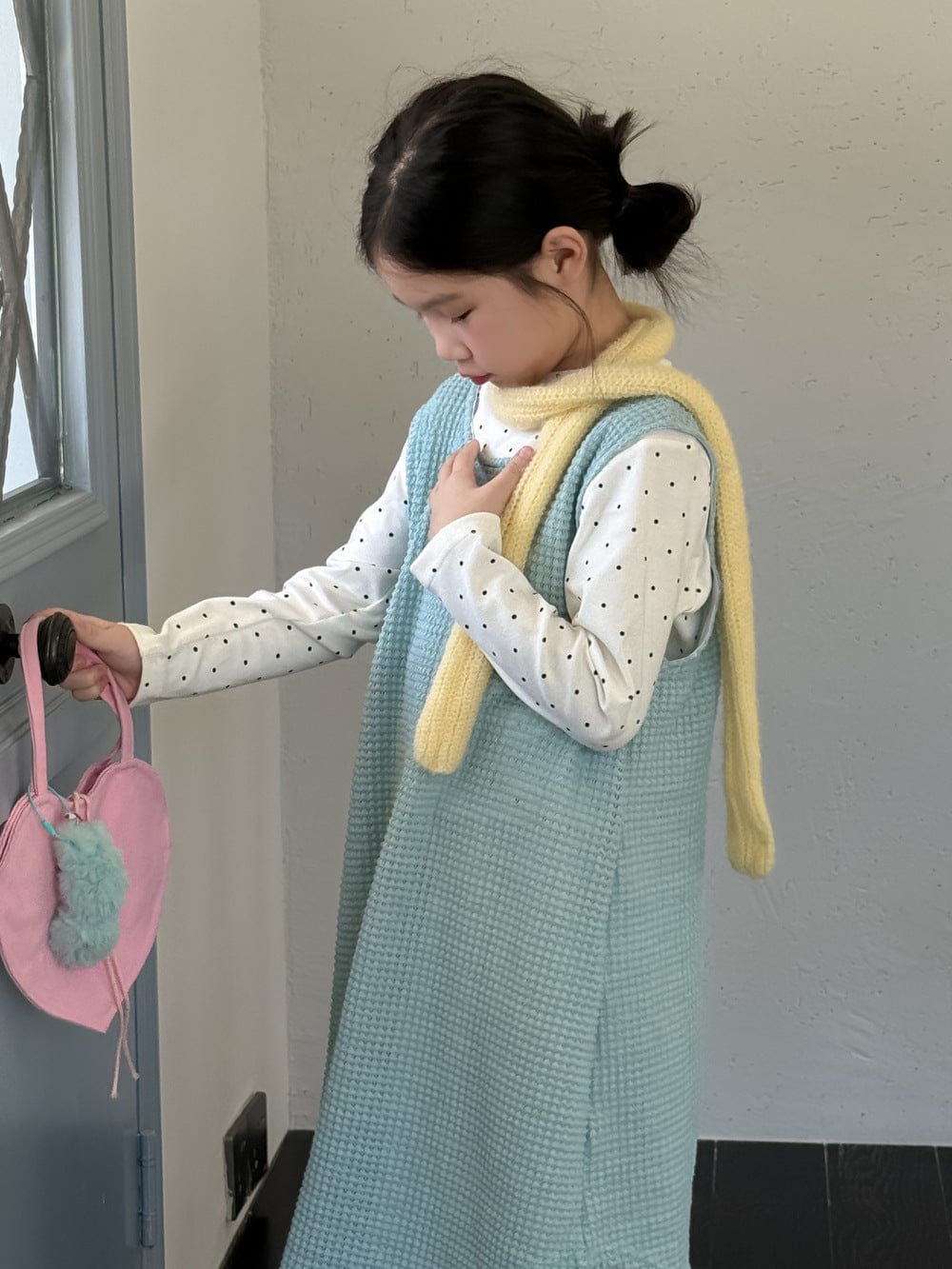 長袖セットアップ 無地メッシュノースリーブワンピース/長袖インナーTシャツ レイヤード用変形トップス【mh0010785】