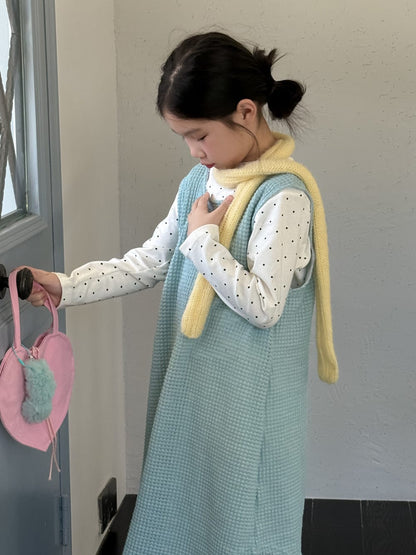 長袖セットアップ 無地メッシュノースリーブワンピース/長袖インナーTシャツ レイヤード用変形トップス【mh0010785】