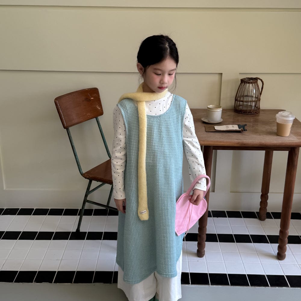 長袖セットアップ 無地メッシュノースリーブワンピース/長袖インナーTシャツ レイヤード用変形トップス【mh0010785】