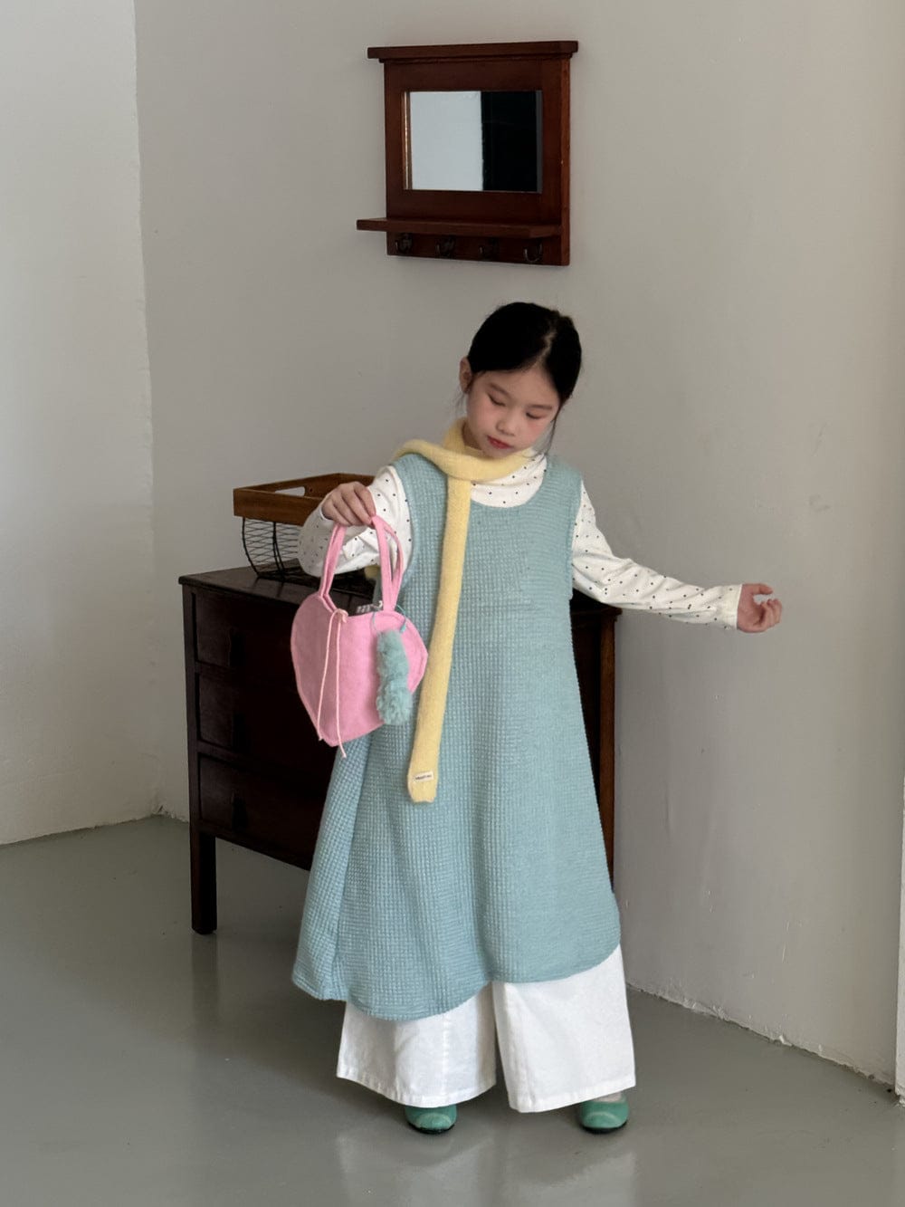 長袖セットアップ 無地メッシュノースリーブワンピース/長袖インナーTシャツ レイヤード用変形トップス【mh0010785】