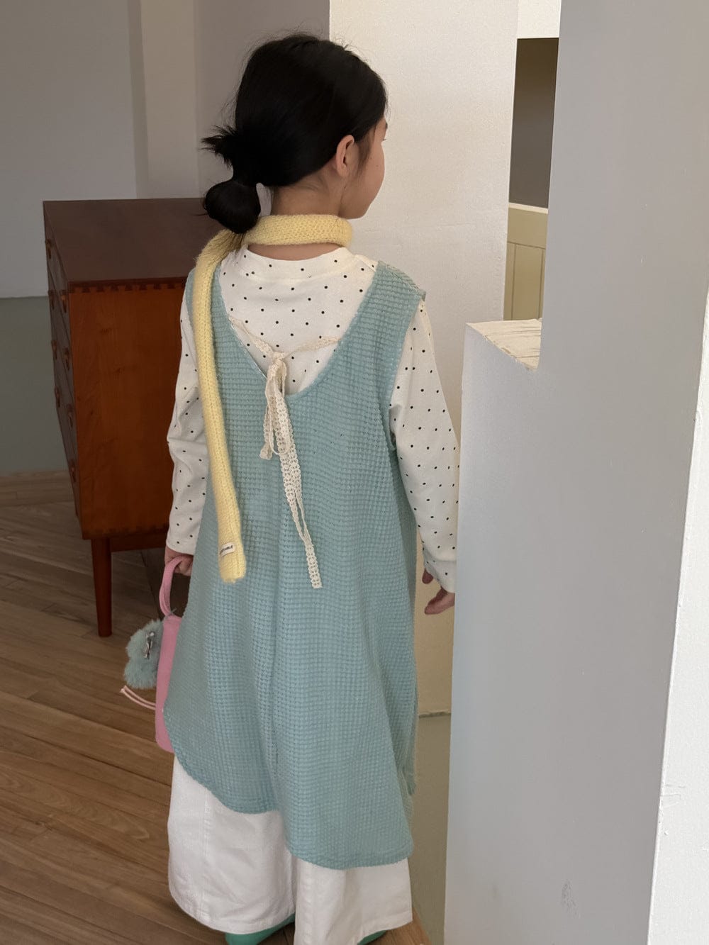 長袖セットアップ 無地メッシュノースリーブワンピース/長袖インナーTシャツ レイヤード用変形トップス【mh0010785】