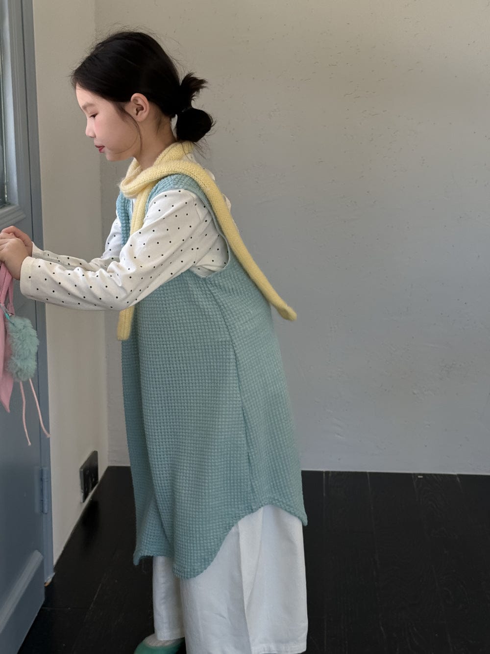 長袖セットアップ 無地メッシュノースリーブワンピース/長袖インナーTシャツ レイヤード用変形トップス【mh0010785】