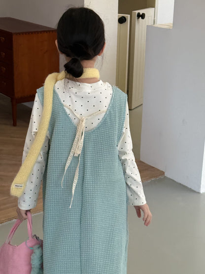 長袖セットアップ 無地メッシュノースリーブワンピース/長袖インナーTシャツ レイヤード用変形トップス【mh0010785】