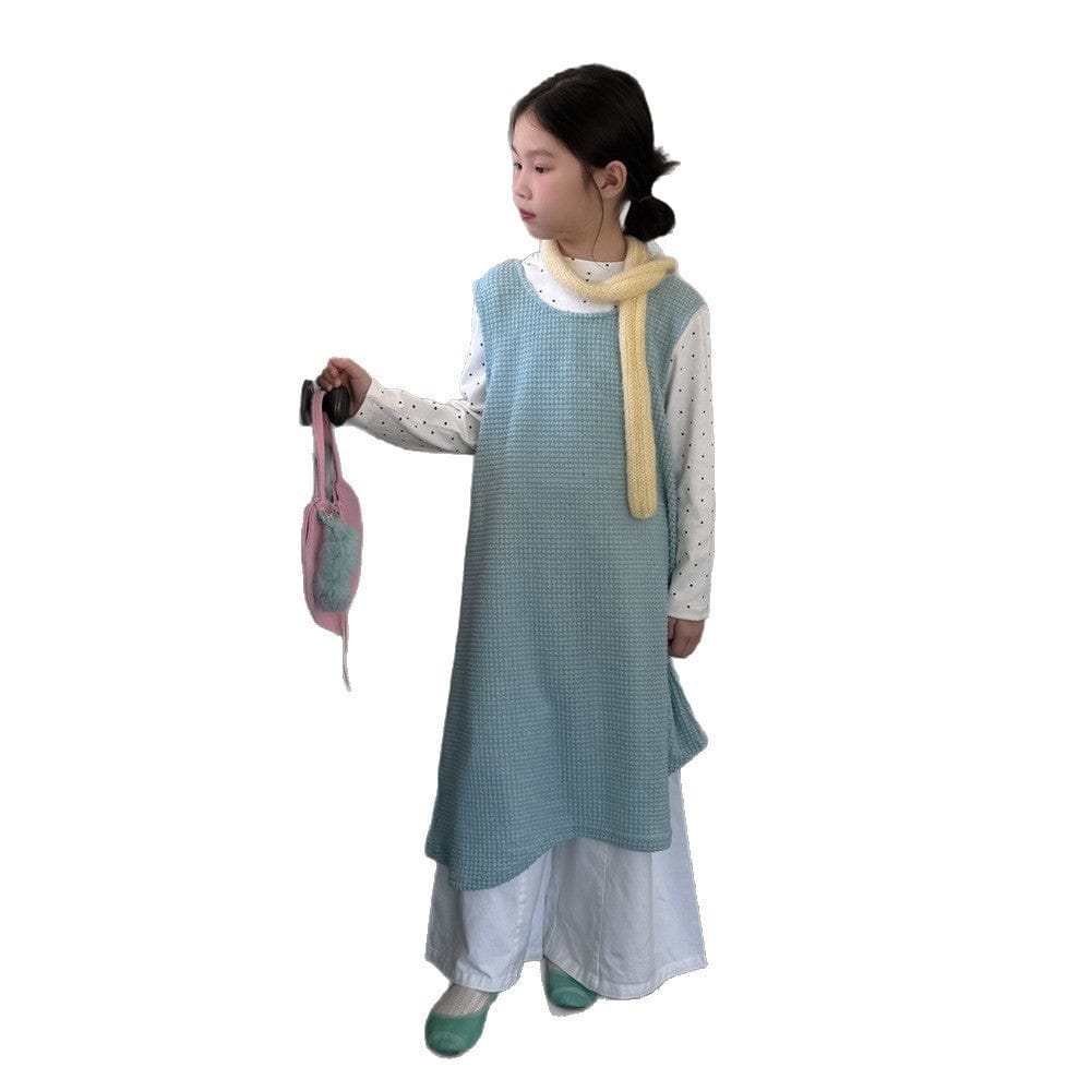 長袖セットアップ 無地メッシュノースリーブワンピース/長袖インナーTシャツ レイヤード用変形トップス【mh0010785】