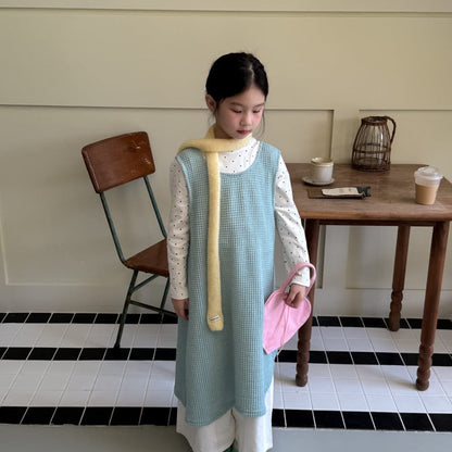 長袖セットアップ 無地メッシュノースリーブワンピース/長袖インナーTシャツ レイヤード用変形トップス【mh0010785】