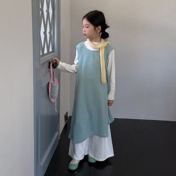 長袖セットアップ 無地メッシュノースリーブワンピース/長袖インナーTシャツ レイヤード用変形トップス【mh0010785】