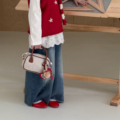 ベスト 花柄刺繍ニットベスト キッズ コットンベスト/裾レース長袖Tシャツ ノースリーブトップス【mh0010953】