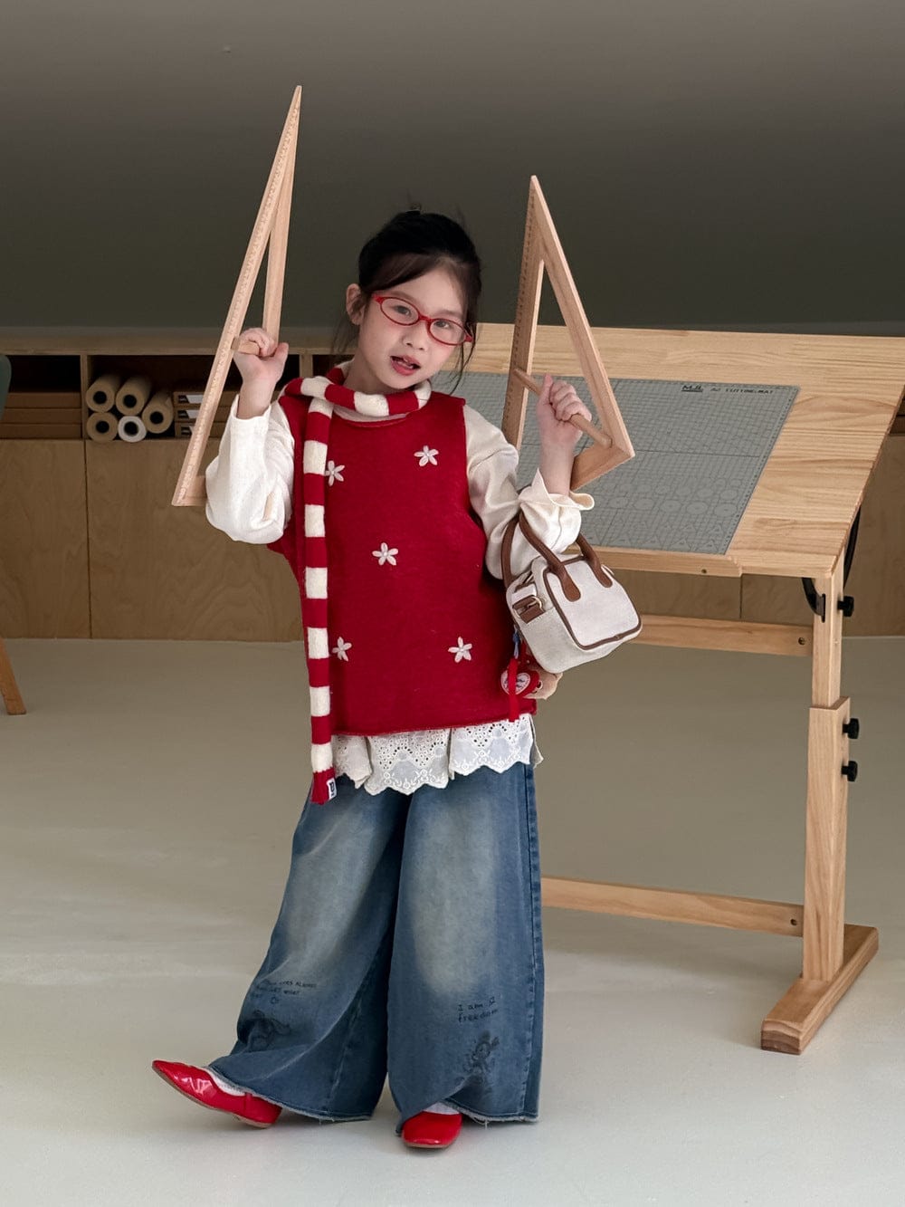 ベスト 花柄刺繍ニットベスト キッズ コットンベスト/裾レース長袖Tシャツ ノースリーブトップス【mh0010953】