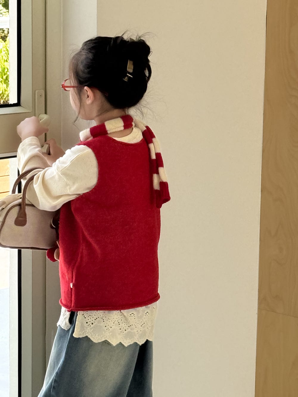 ベスト 花柄刺繍ニットベスト キッズ コットンベスト/裾レース長袖Tシャツ ノースリーブトップス【mh0010953】