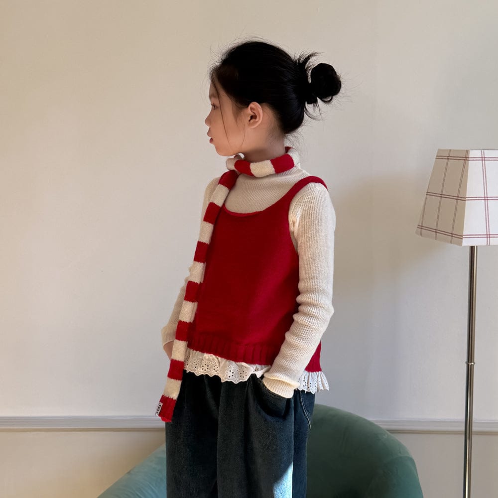 ベスト レイヤードレースタンクトップ ニットベスト/インナー長袖Tシャツ【mh0010956】