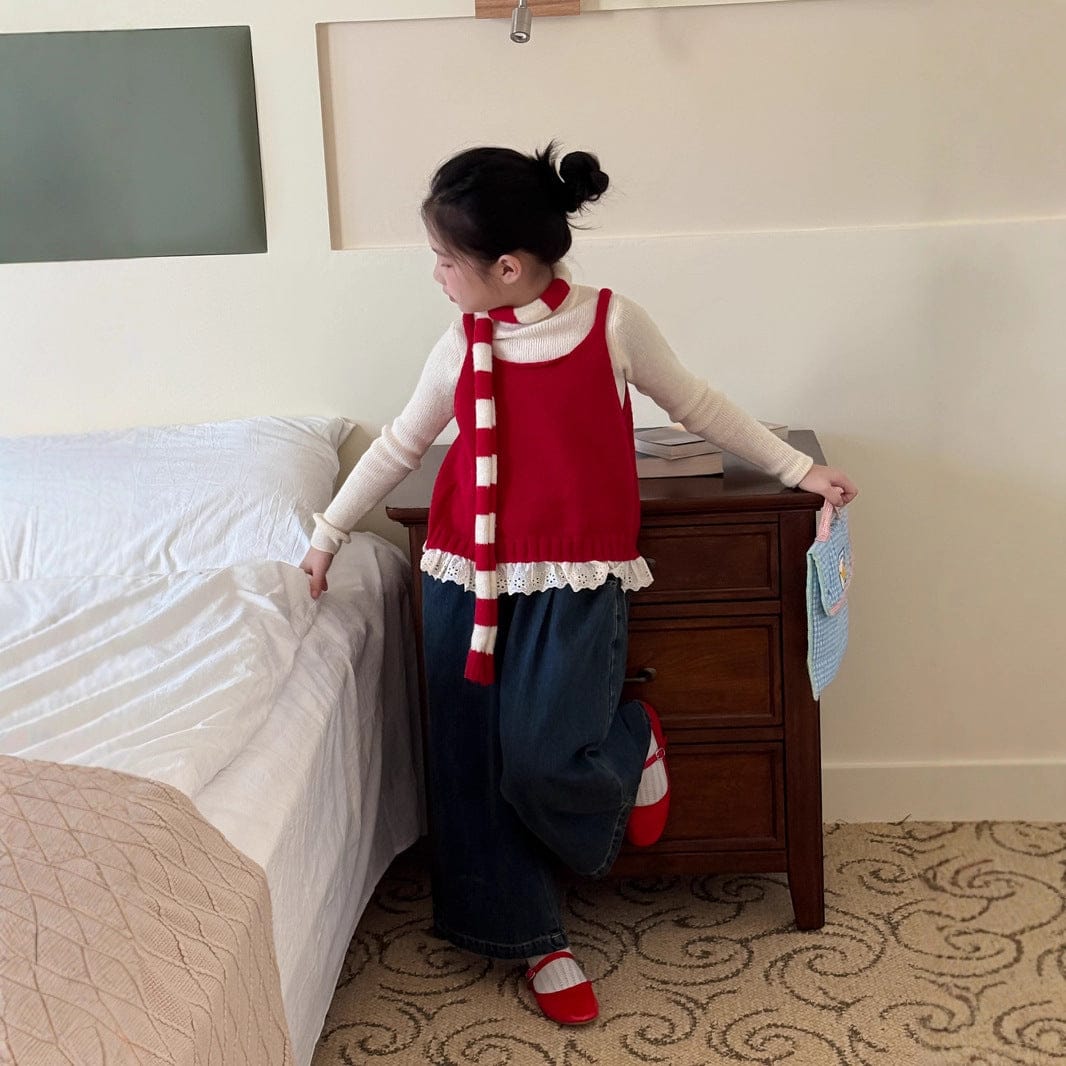 ベスト レイヤードレースタンクトップ ニットベスト/インナー長袖Tシャツ【mh0010956】