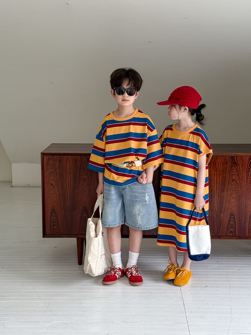 半袖ワンピース レトロボーダー半袖Tシャツワンピース/半袖Tシャツ【mh0010047】