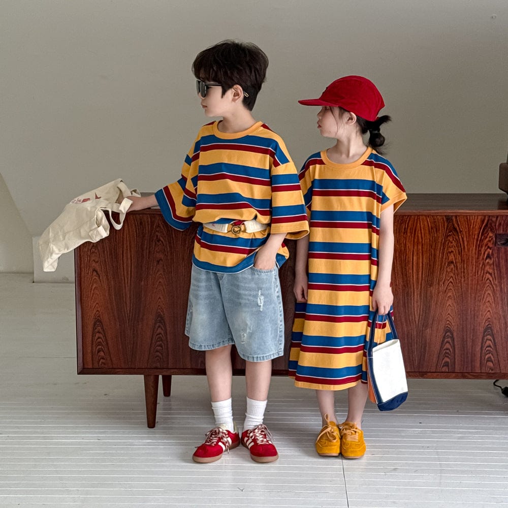 半袖ワンピース レトロボーダー半袖Tシャツワンピース/半袖Tシャツ【mh0010047】