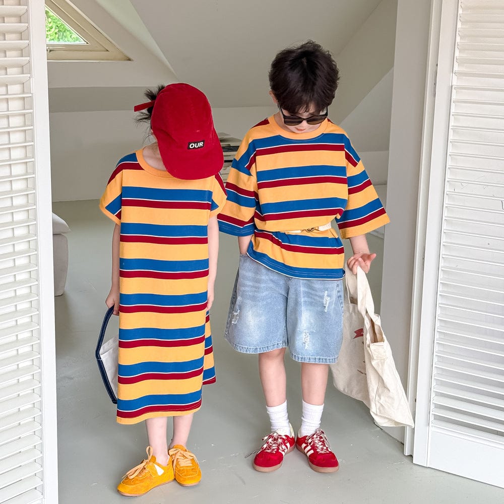 半袖ワンピース レトロボーダー半袖Tシャツワンピース/半袖Tシャツ【mh0010047】