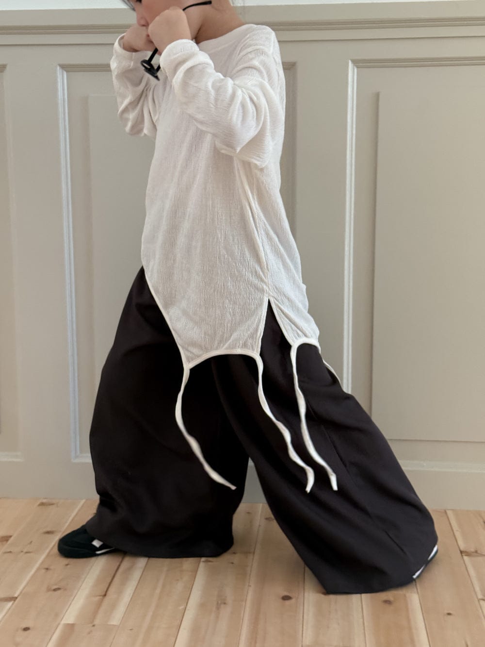 長袖セットアップ Tops / 90cm スリット入りデザイン長袖トップス/ワイドパンツ【mh0010961】