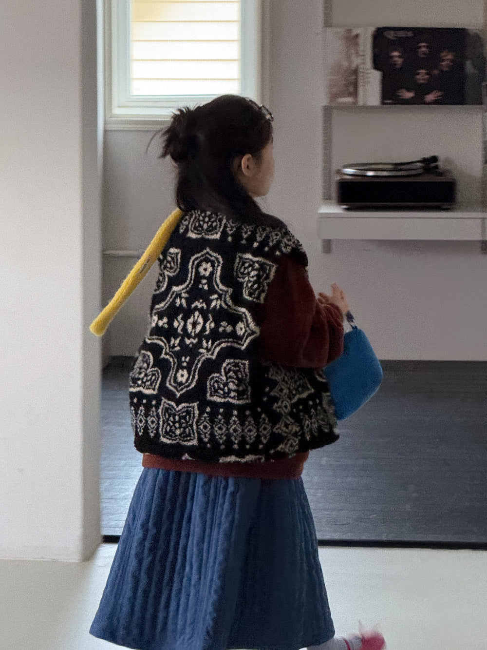 ショートコート・ジャケット・ジャンパー vest / 90cm ボアジャケット キッズ 総柄 レトロ 厚手 ノーカラー もこもこ アウター【mh0011658】