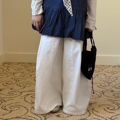 ロングパンツ・スウェットパンツ White / 90cm 無地ストレートワイドパンツ ゆったりカジュアルロングパンツ【mh0010777】