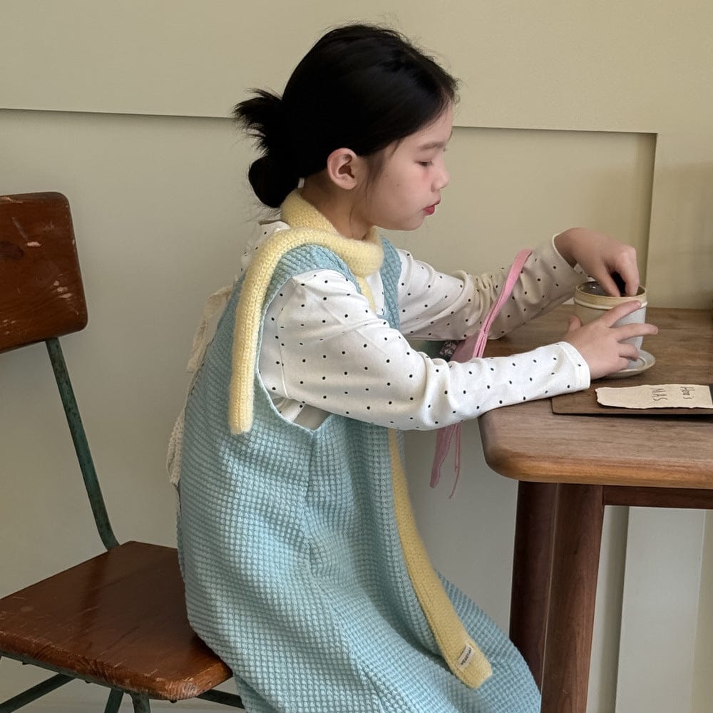 長袖セットアップ White / 90cm 無地メッシュノースリーブワンピース/長袖インナーTシャツ レイヤード用変形トップス【mh0010785】