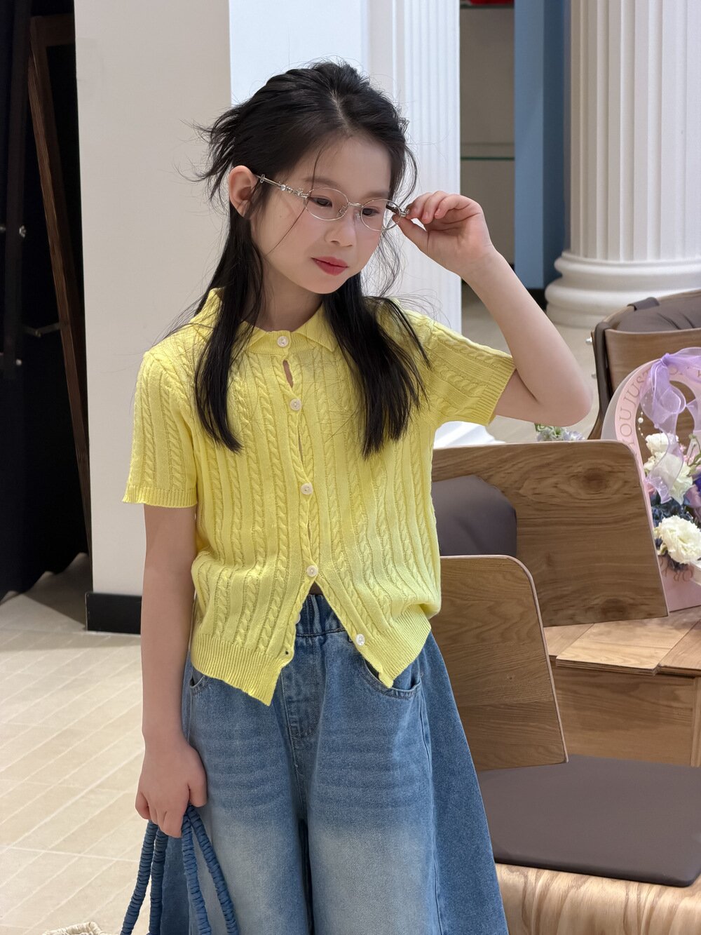 半袖シャツ・ブラウス Yellow / 100cm Lapel Knitted Short Sleeve Polo Shirt 襟付き半袖ニットポロシャツ【mh0012102】