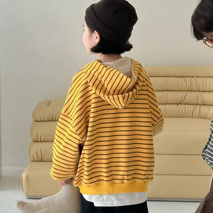 カーディガン・パーカー Yellow / 90cm 1-2y キッズトップス ボーダーフーディルーズスウェットカーディガンパーカー 2カラー【mh0007157】