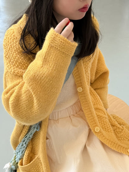 カーディガン・パーカー Yellow cardigan / 90cm ケーブル編みニットカーディガン キッズセーター【mh0010960】