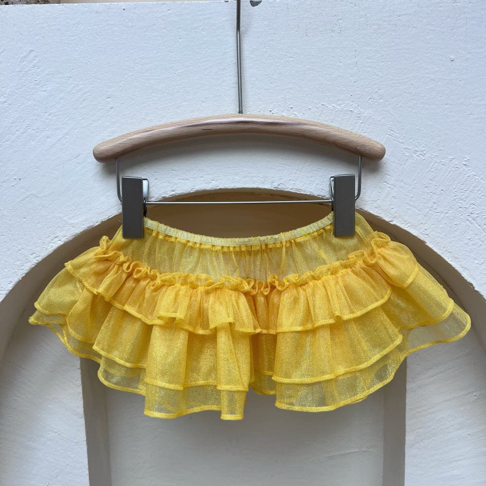 スカート Yellow / One Size 重ね着チュールティアードフリルエプロンスカート【mh0010071】