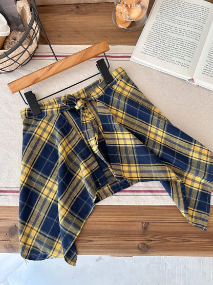 スカート Yellow / One Size チェックエプロンスタイル巻きスカート【mh0010769】