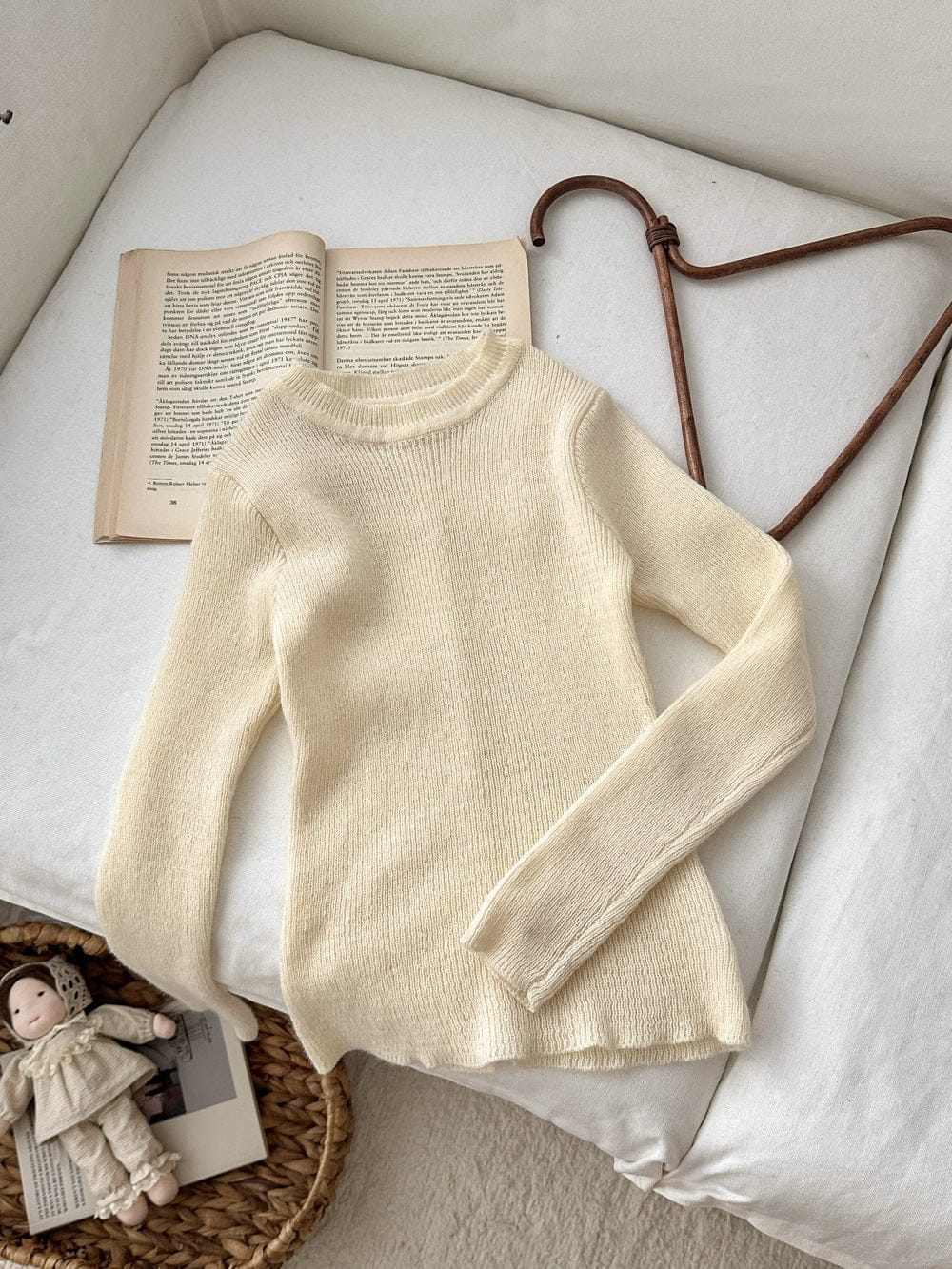 長袖Tシャツ Beige / 90cm 韓国風タートルネックリブニットプルオーバー/セータ【mh0010768】