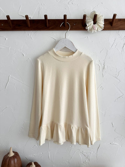 長袖Tシャツ Beige / 90cm フリルメロウハイネック長袖Tシャツ 無地カットソートップス【mh0010776】