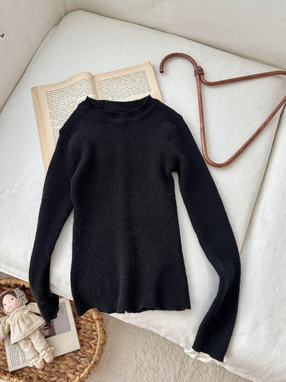 長袖Tシャツ Black / 90cm 韓国風タートルネックリブニットプルオーバー/セータ【mh0010768】